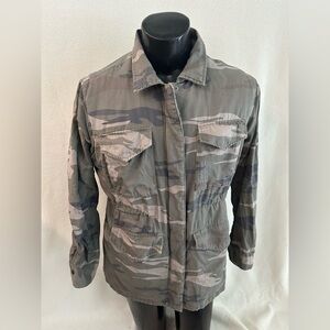 Rails Whitaker Camo Jacket Women's Large Linen Blend Field Grunge Faux Fur Cinch